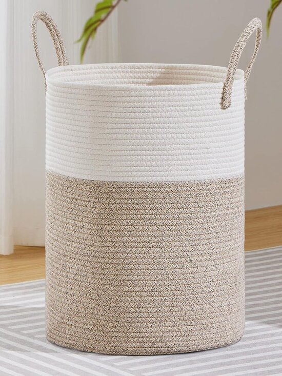 Other - Large Laundry Hamper, Tall Woven Rope Storage Basket for Blanket, Toys, Dirty Cl